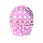 Cápsulas mini cupcakes rosa con lunares blancos. HoM.